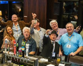 group of friends at theater bar